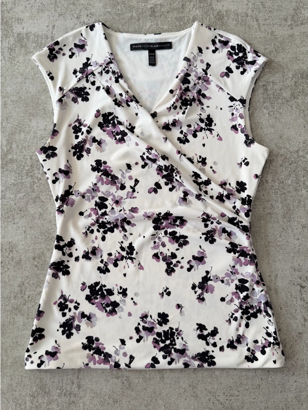 White House Black Market Floral Faux-Wrap Cap Sleeve Top